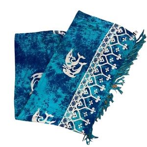 Beach/Pool Wrap Turquoise & White Tye Dye with Dolphins and Fringe